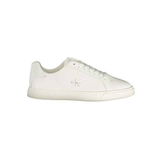 Calvin Klein women's white polyurethane low-top sneaker with lace-up closure and logo side detail.
