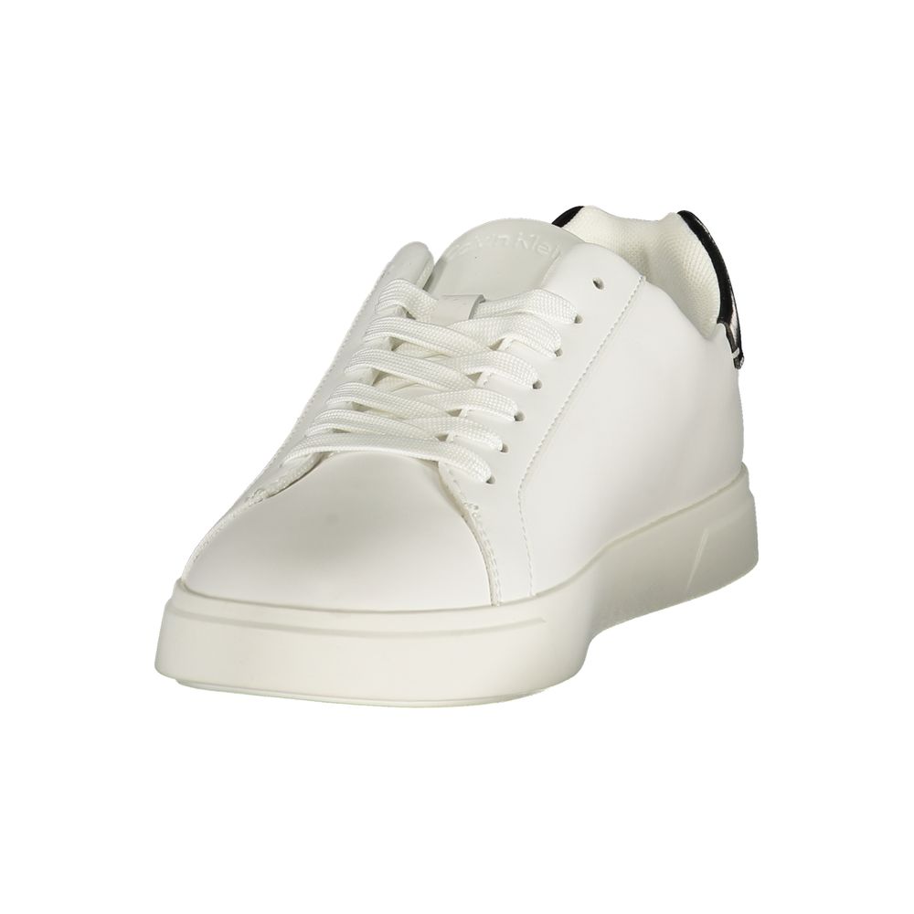 Calvin Klein women’s white polyurethane sneaker with a casual low-top lace-up style.