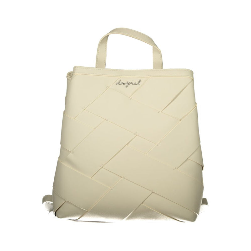 Off-white polyurethane woven mini backpack with top handles