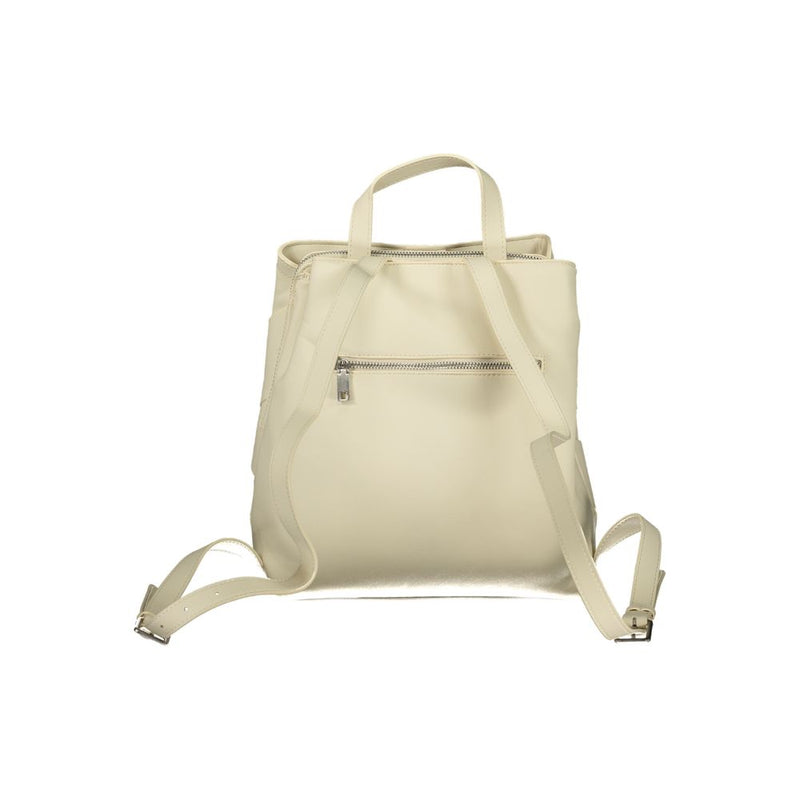 Off-white polyurethane mini backpack with top handle and adjustable straps