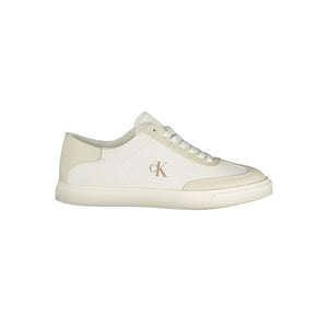 Calvin Klein women's Bianco sneaker in off-white polyester with a lace-up design and subtle side logo.