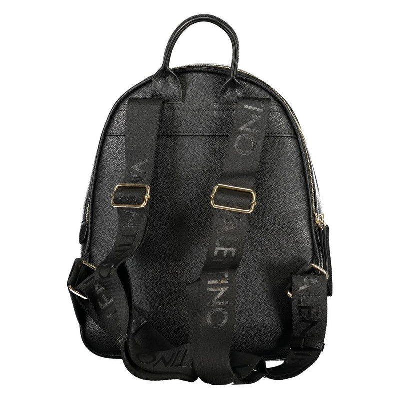 Black polyurethane women's backpack with branded straps