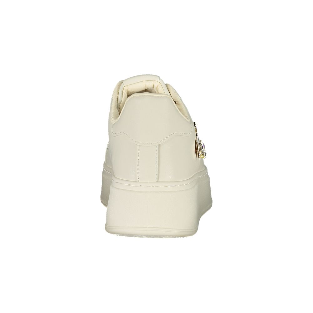 Back view of a white Laura Biagiotti polyurethane platform sneaker for women.