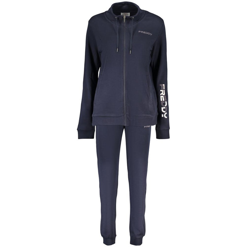 Blue cotton zip-up women's sweatshirt with matching sweatpants