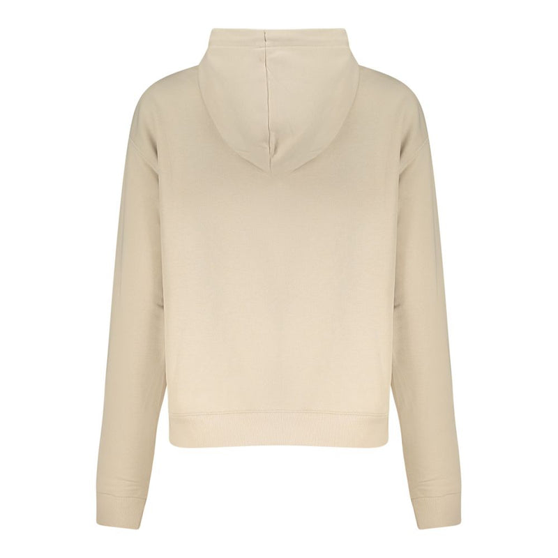 Back view of a plain beige cotton women's hoodie