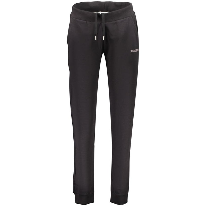 Black cotton women's sweatpants with an elastic drawstring waist and cuffed ankles
