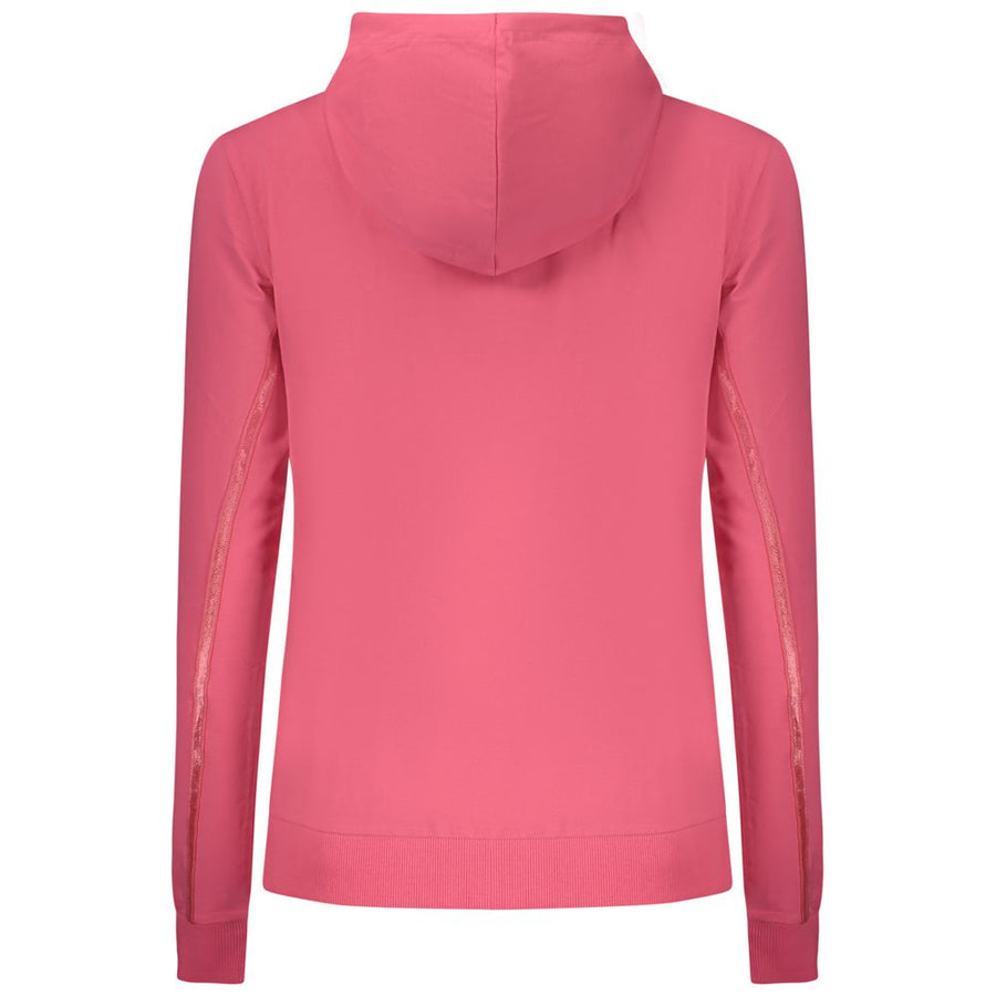 Pink cotton women's zip-up hoodie with drawstring hood and side pockets