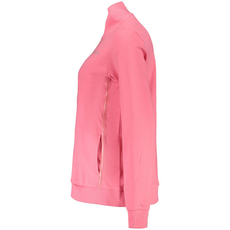 Pink cotton women's zip-up sweatshirt with a high collar and side pockets