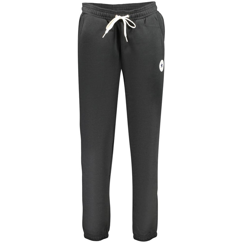 Black cotton women's sweatpants with white drawstring waist and cuffed ankles
