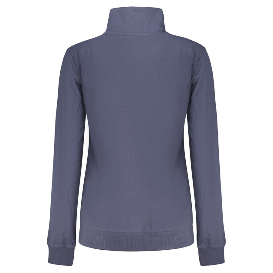 Blue cotton women's zip-up sweatshirt with a high collar and front pockets