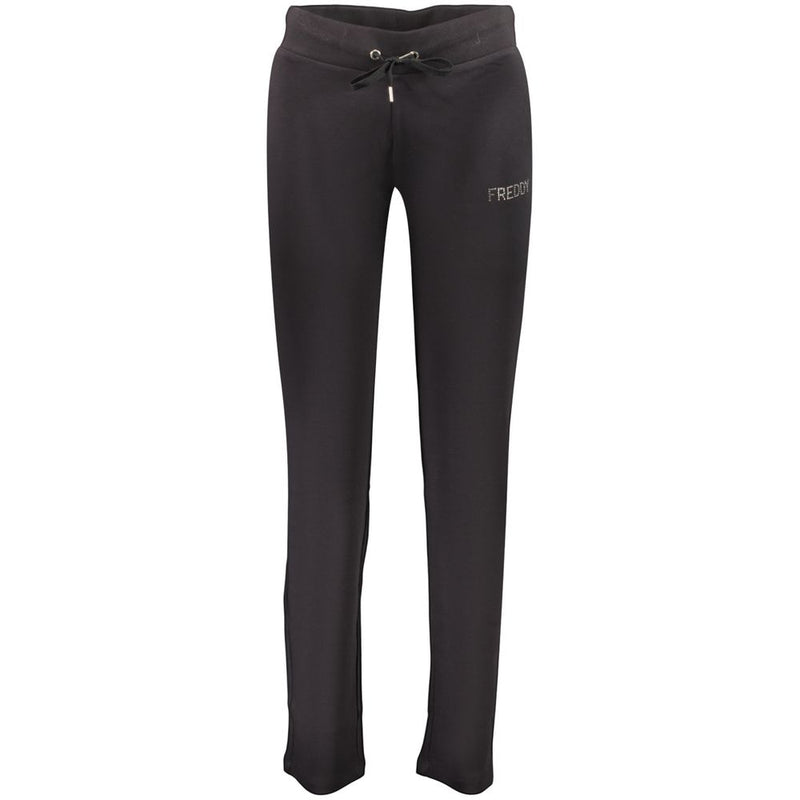 Dark blue cotton women's sweatpants with drawstring waist and logo