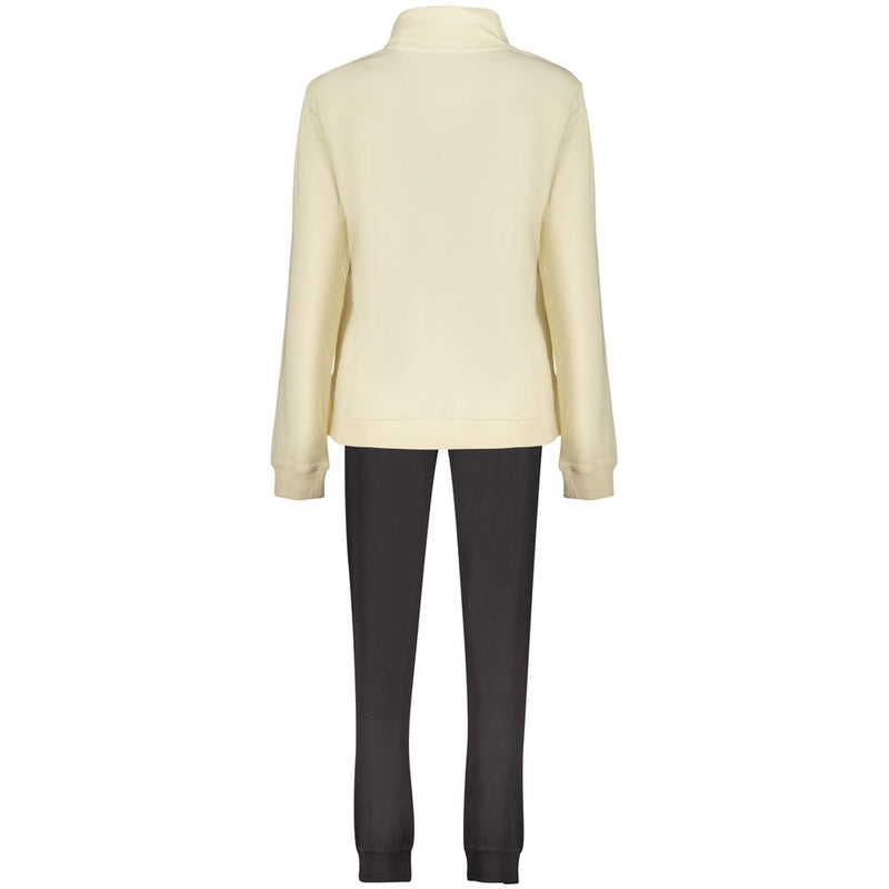 Beige cotton women's mock-neck sweatshirt, back view