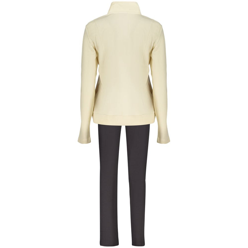 Beige cotton women sweatshirt with high collar from the back
