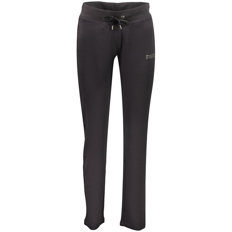 Black cotton women sweatpants with a drawstring waist and logo on the hip