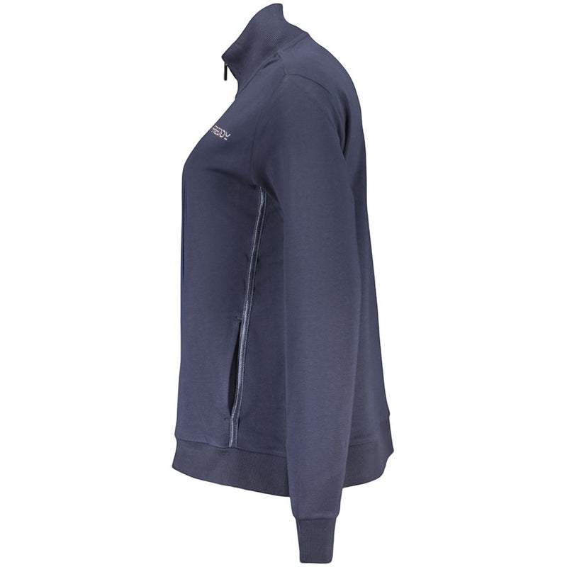 Blue cotton women's zip-up sweatshirt with a high collar