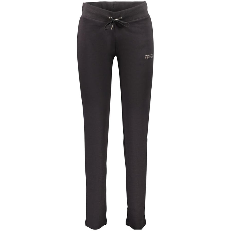 Black cotton women's sweatpants with an elastic waistband and drawstring