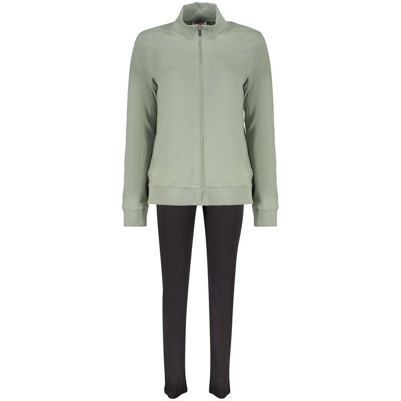Sage green cotton full-zip women's sweatshirt with a mock neck and ribbed cuffs