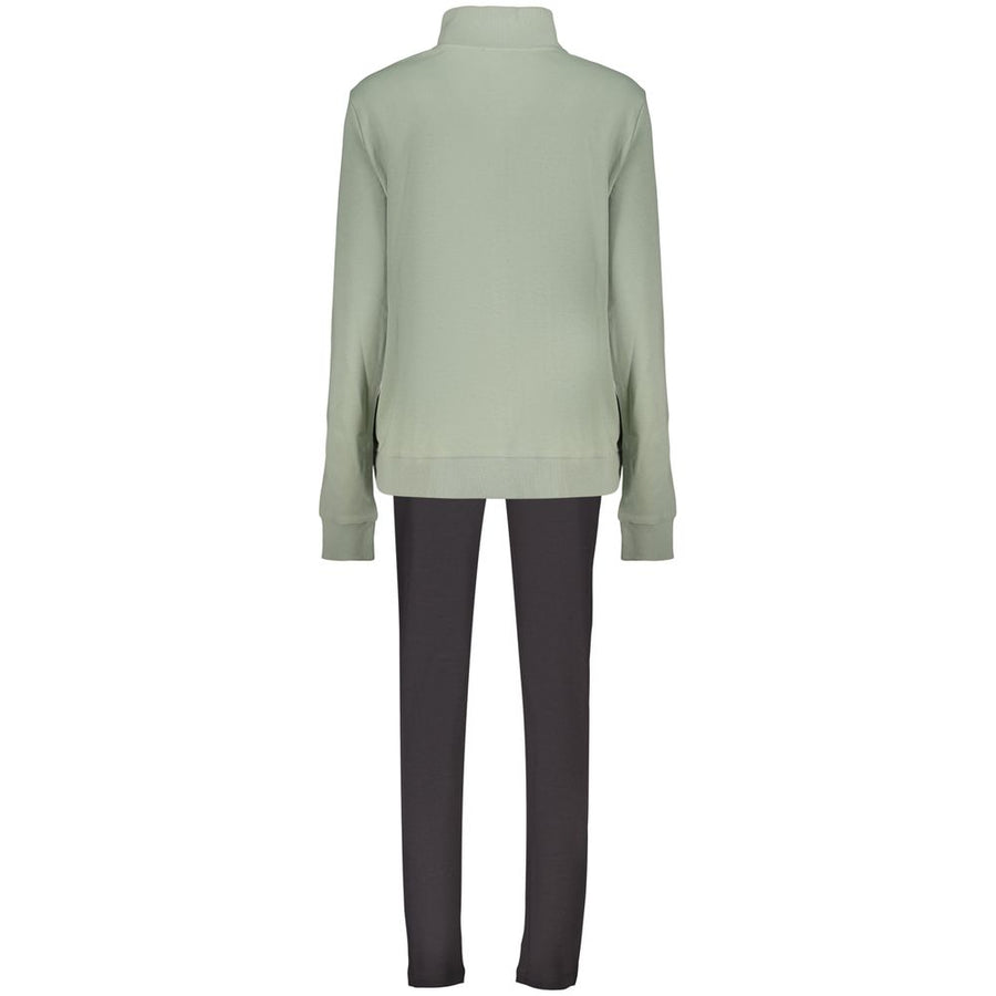 Sage green cotton full-zip women's sweatshirt with a mock neck and ribbed cuffs