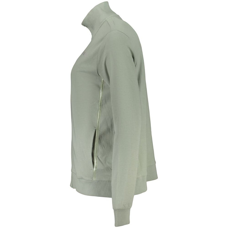 Sage green cotton women's zip-up sweatshirt with a high collar