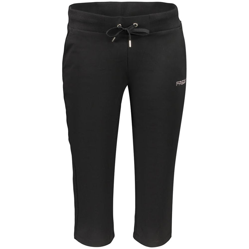 Black cotton women's cropped athletic pants with a drawstring waistband