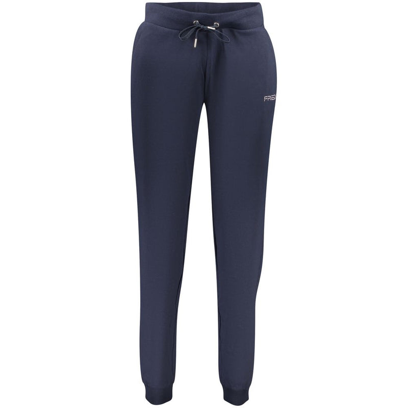 Blue cotton women's joggers with a drawstring waistband and cuffed ankles