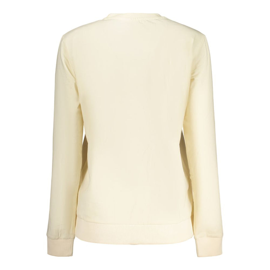 Beige cotton long-sleeve women's crewneck t-shirt with front print