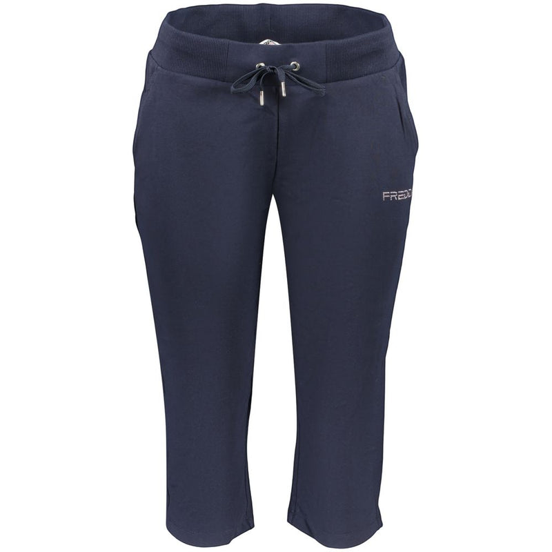 Dark blue cotton women's cropped sweatpants with drawstring waist