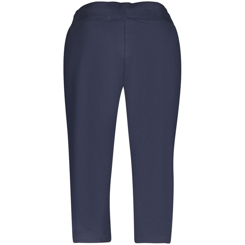 Blue cotton women's cropped pant viewed from the back