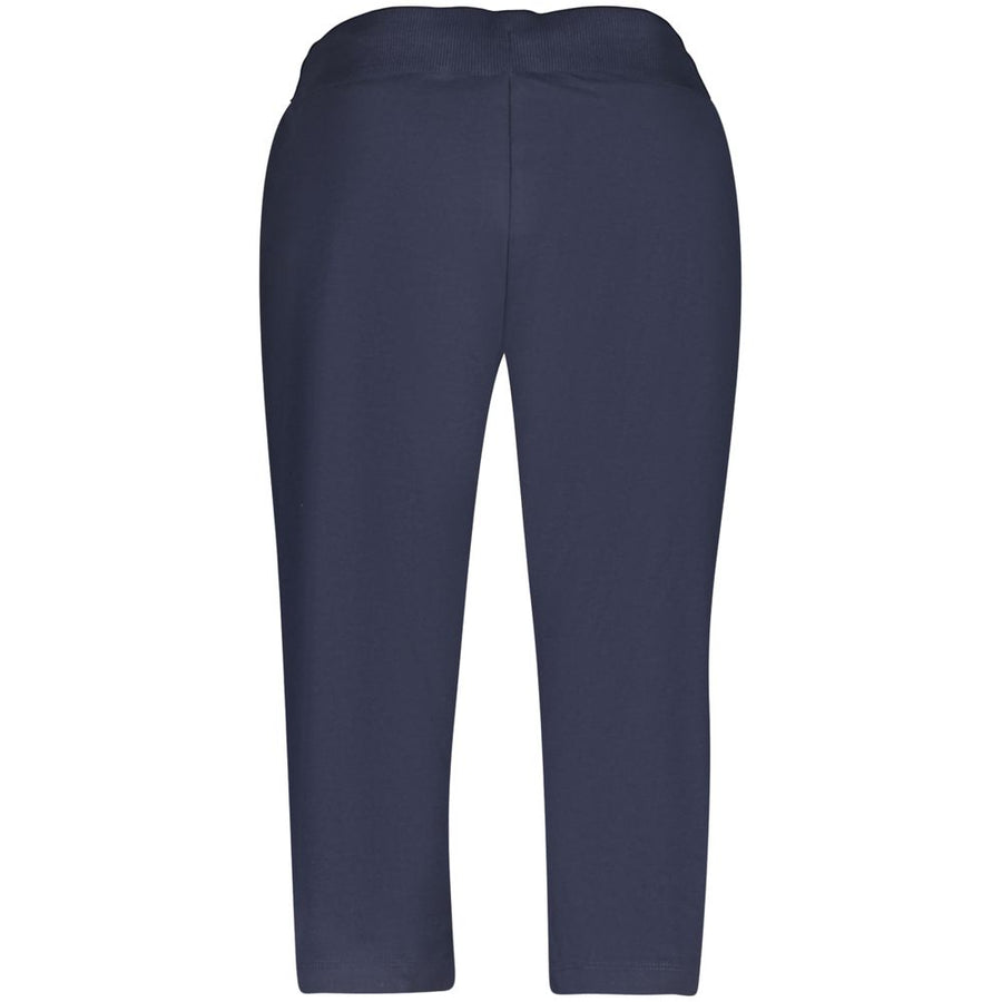 Dark blue cotton women's cropped sweatpants with drawstring waist