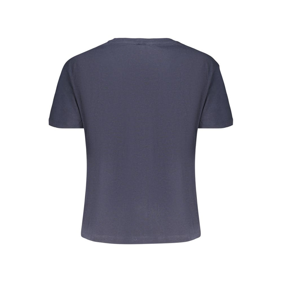 Dark blue cotton women's short-sleeve t-shirt with a scoop neck and white Freddy logo on the chest