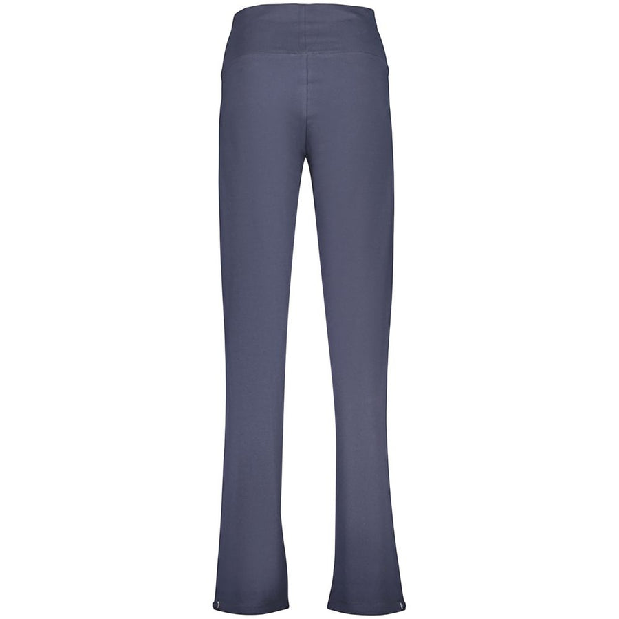 Blue cotton women's flared trousers with a high waistband