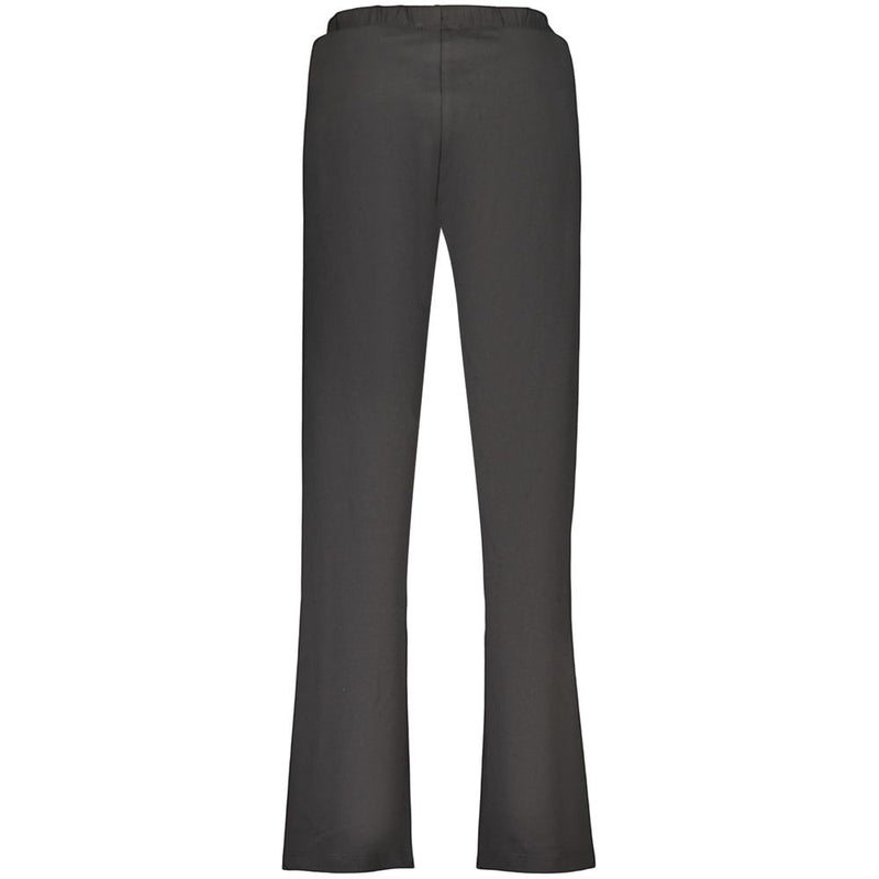 Black cotton women's trousers with a straight leg and elastic waistband