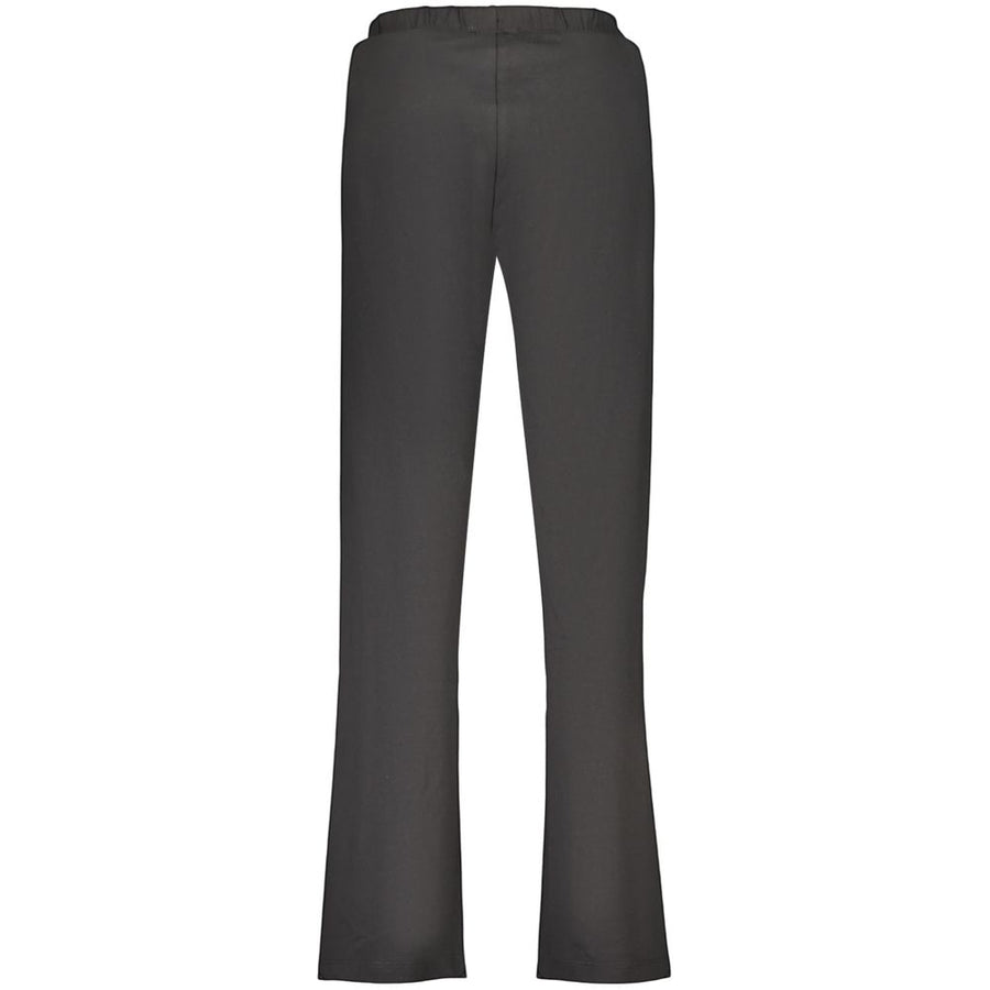 Black cotton women's straight-leg trouser with an elastic drawstring waistband