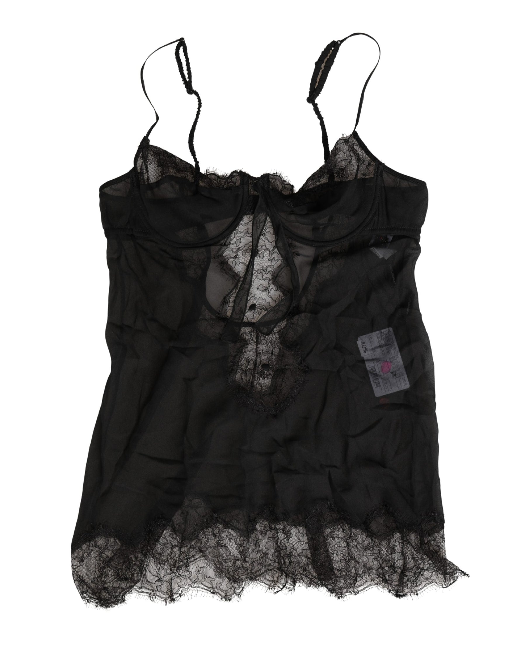 Dolce & Gabbana Black Silk Lace Lingerie Chemise Top Underwear