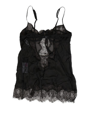 Dolce & Gabbana Black Silk Lace Lingerie Chemise Top Underwear
