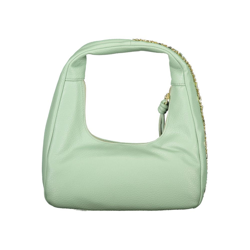 Mint green polyurethane hobo bag with structured base and gold chain handle detail