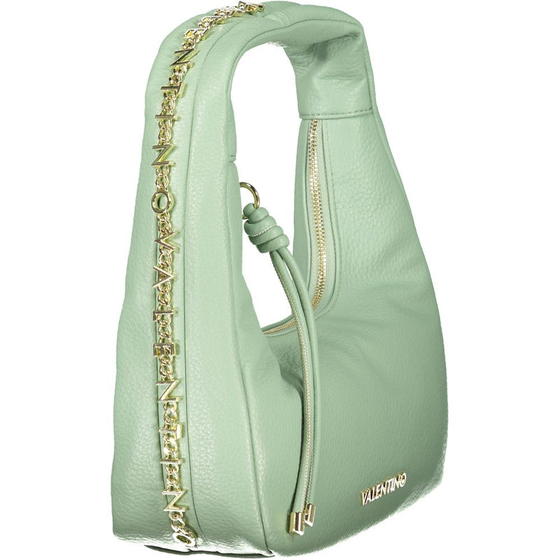 Sage green polyurethane shoulder bag with pebbled texture and gold-tone chain trim