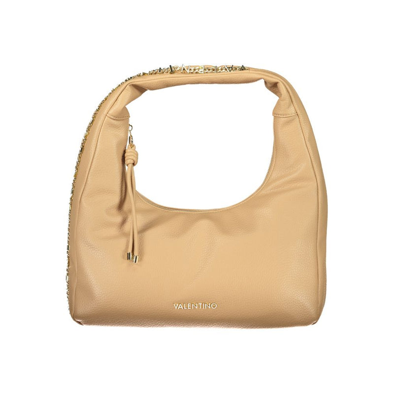 Beige polyurethane hobo shoulder bag with a gold chain strap and Valentino logo