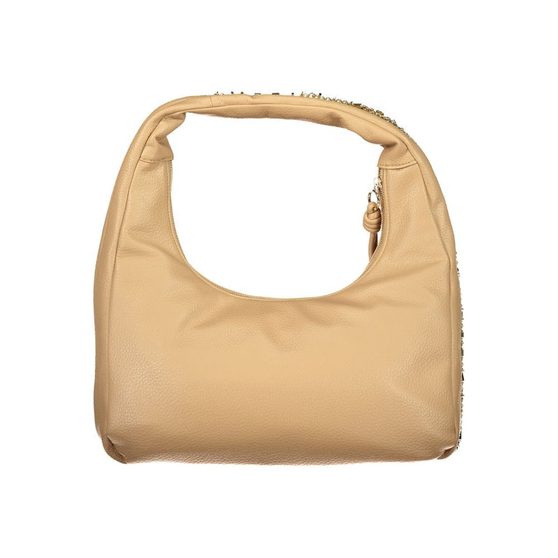 Beige polyurethane women's hobo bag with a slouchy design