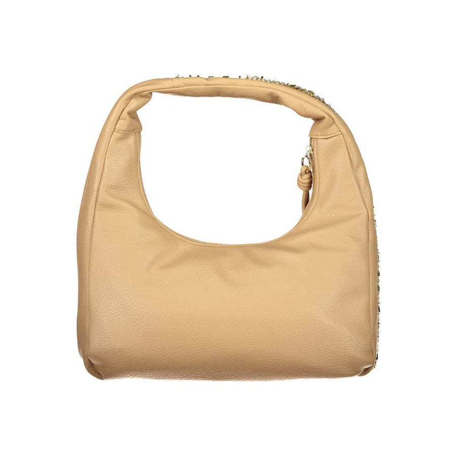 Beige polyurethane hobo shoulder bag with a gold chain strap and Valentino logo