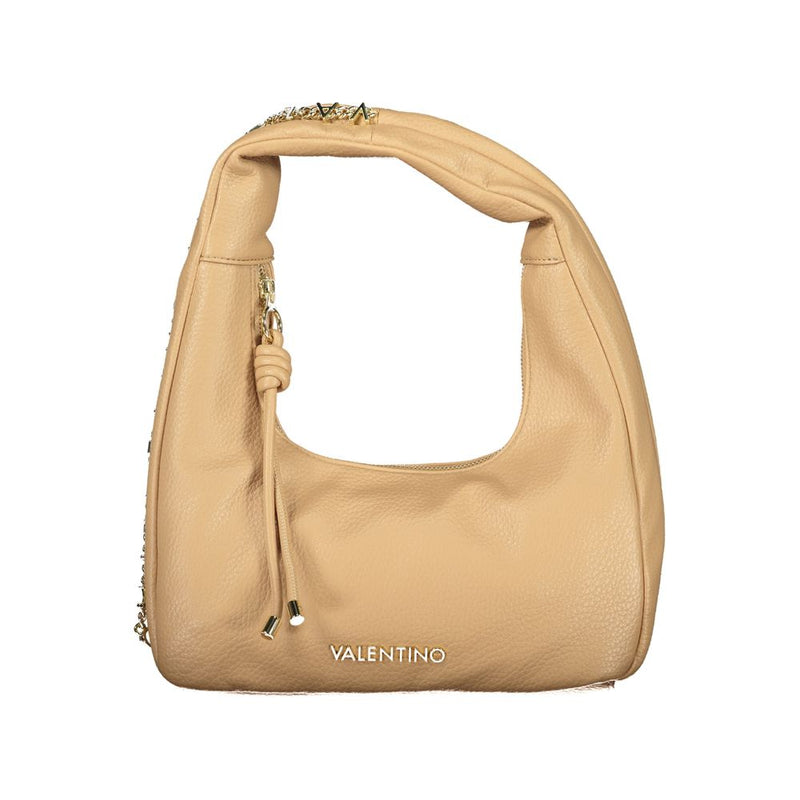 Beige polyurethane hobo shoulder bag with gold-tone chain and hardware