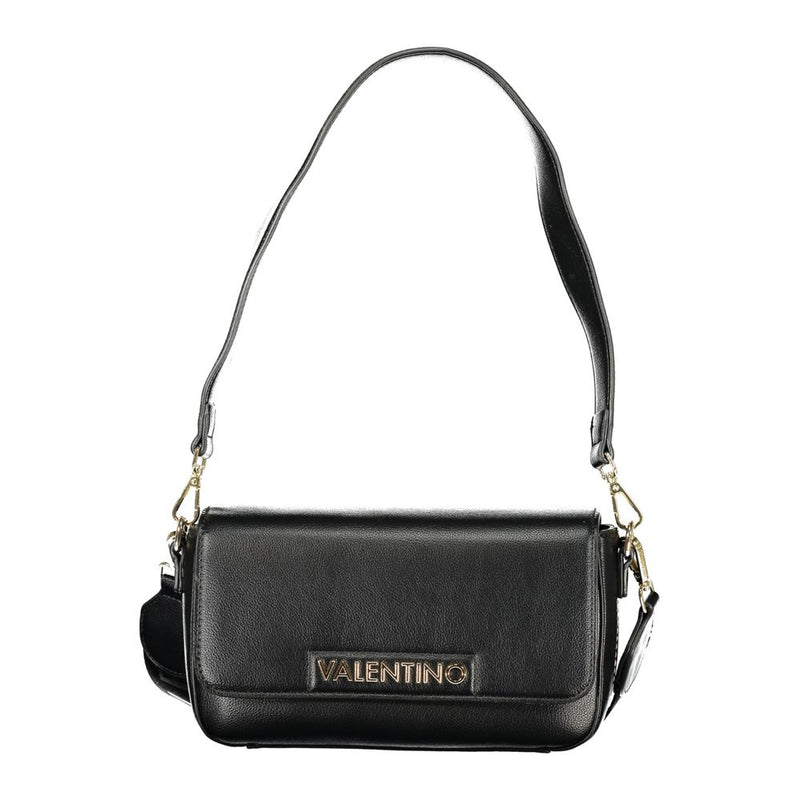 Black polyurethane Mario Valentino shoulder bag with a flap closure and gold lettering