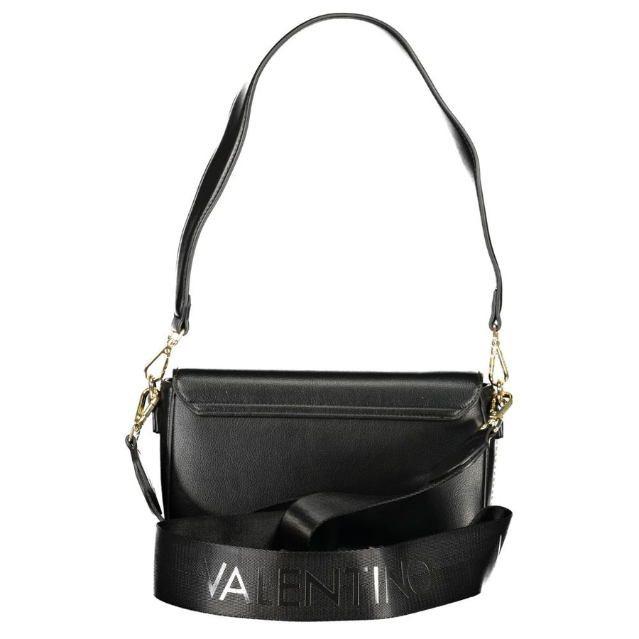 Black polyurethane Mario Valentino shoulder bag with a flap closure and gold lettering
