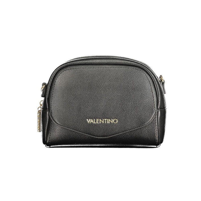 Black textured polyurethane women's crossbody bag with gold logo