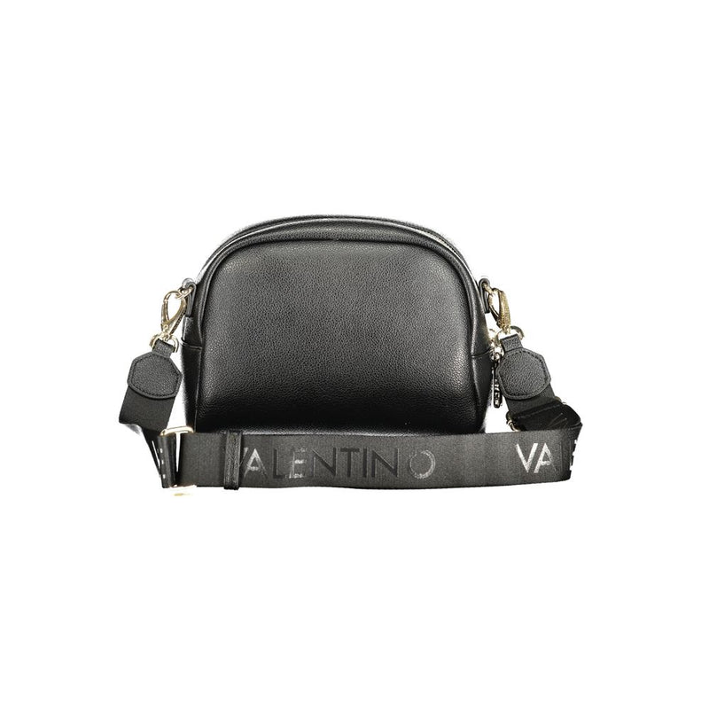 Black polyurethane dome crossbody bag with a wide branded strap