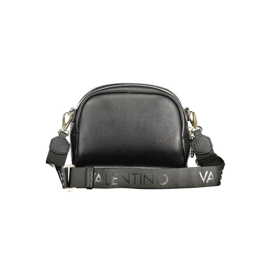 Black textured polyurethane women's crossbody bag with gold logo