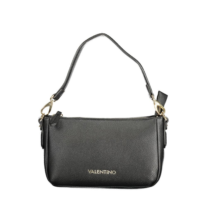 Black polyurethane shoulder bag with gold hardware and Valentino logo
