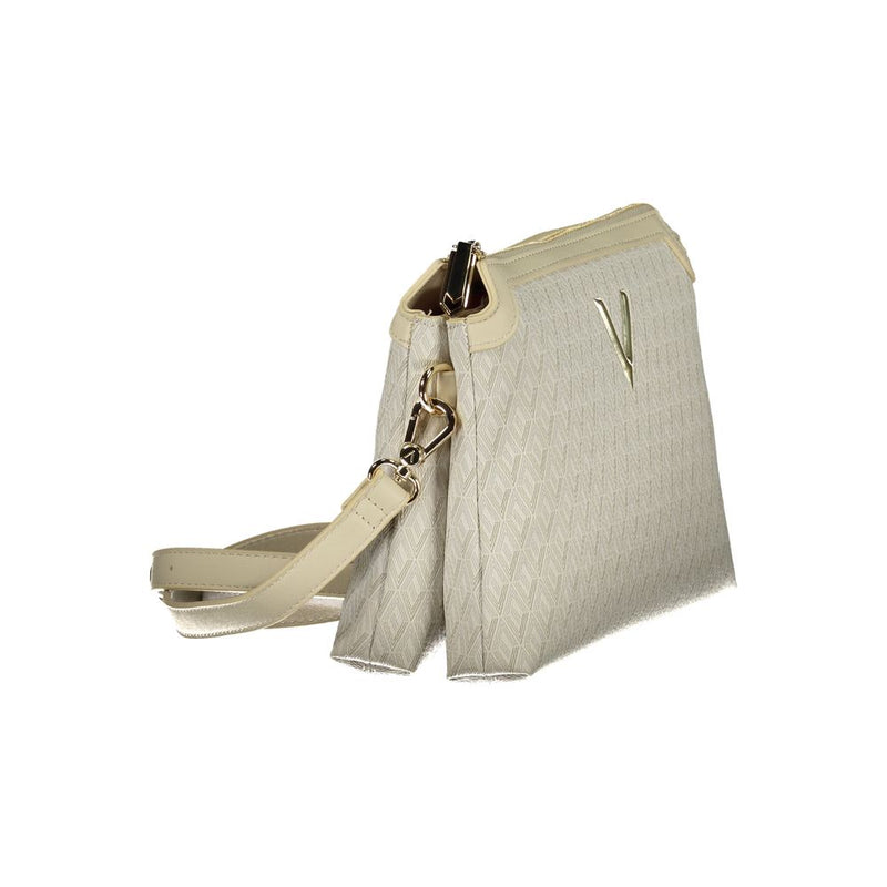 Beige polyurethane crossbody bag with monogram print and gold hardware
