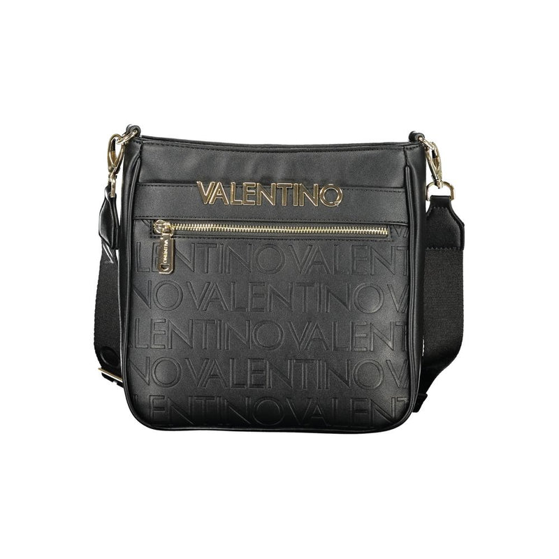 Black polyurethane women's crossbody bag with debossed Valentino branding and gold hardware