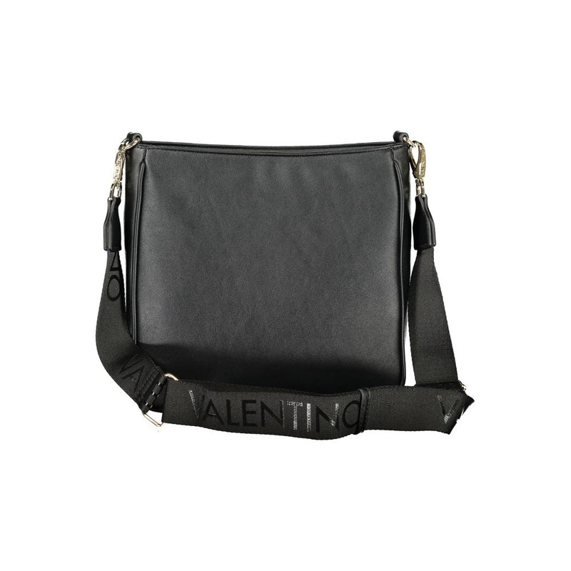 Black polyurethane shoulder bag with wide branded strap